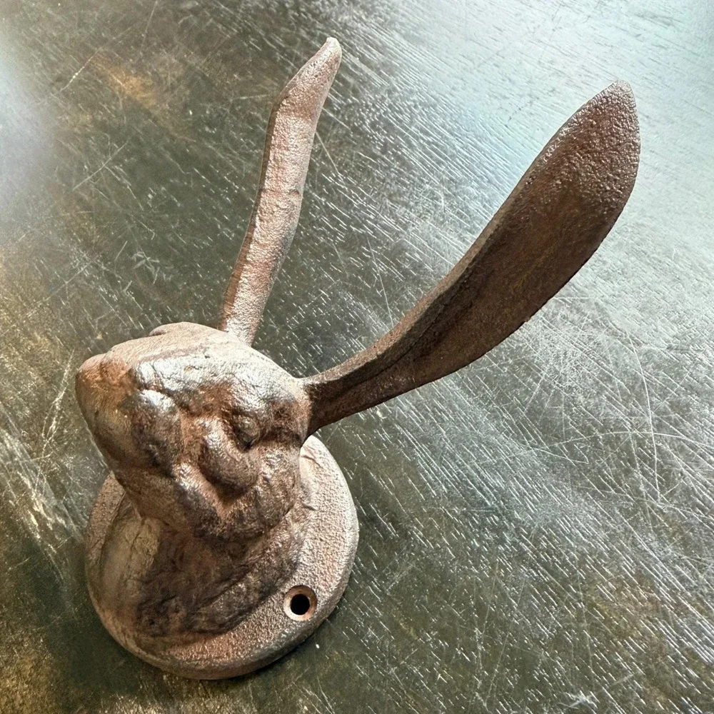 Cast Iron Rabbit Wall Hook Brown Natural Farmhouse Decor 7